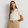 Lauren Ralph Lauren Cable-knit Cotton Polo Sweater In Mascarpone Cream