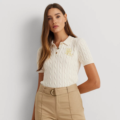 Ralph Lauren Cable-knit Cotton Polo Sweater In Mascarpone Cream