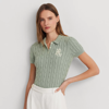 Lauren Ralph Lauren Cable-knit Cotton Polo Sweater In Soft Laurel