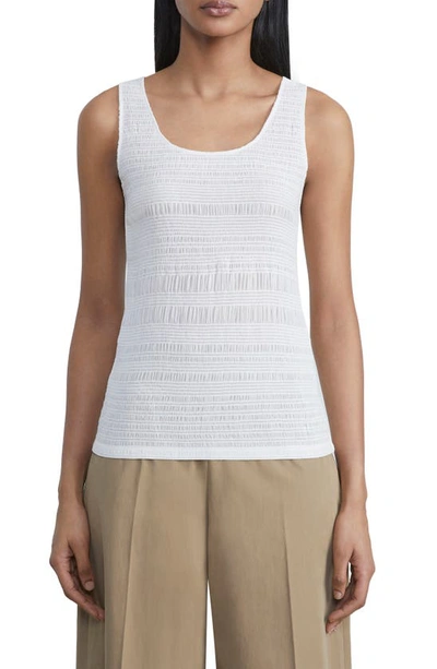 Lafayette 148 Satin Smocked Stripe Sleeveless Blouse In Cloud