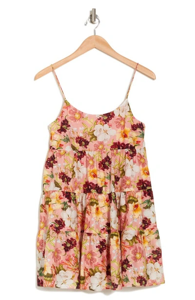 Alice And Olivia Collen Floral Tiered Cotton Minidress In Juniper Floral Rose