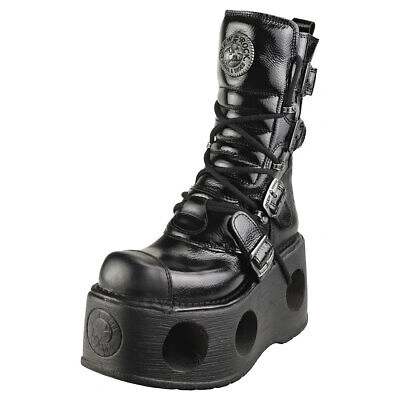 Pre-owned New Rock Rock Patent Spring Neptuno Unisex Black Stiefel Plattform - 37 Eu In Schwarz