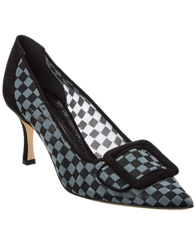 Manolo Blahnik Maysale 70mm Checkerboard Pumps In Grey