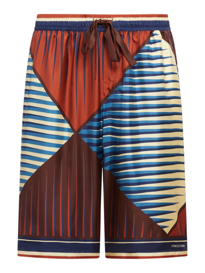 Dolce & Gabbana Bermuda Shorts In Printed Satin In Brown