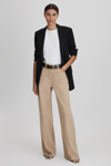 Reiss Light Camel Garment Dyed Wide Leg Trousers