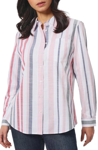 Jones New York Stripe Cotton Button-up Shirt In Medium Blue