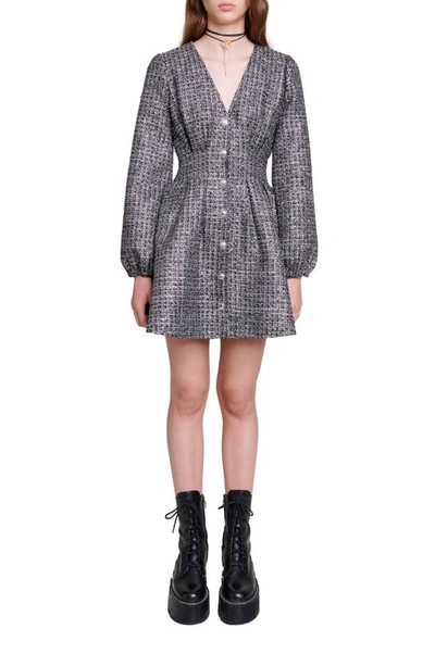 Maje Rimex Metallic Tweed Long Sleeve Dress In Silver