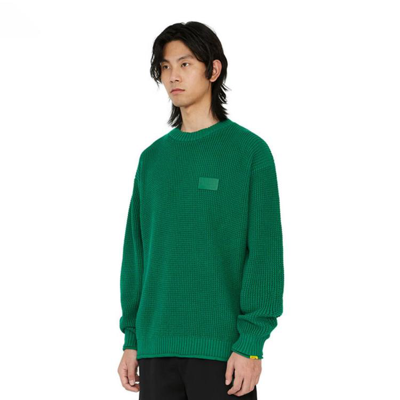 Mizuno 联名贴标款宽松圆领保暖经典简约百搭男式针织毛衣套头衫 In Green