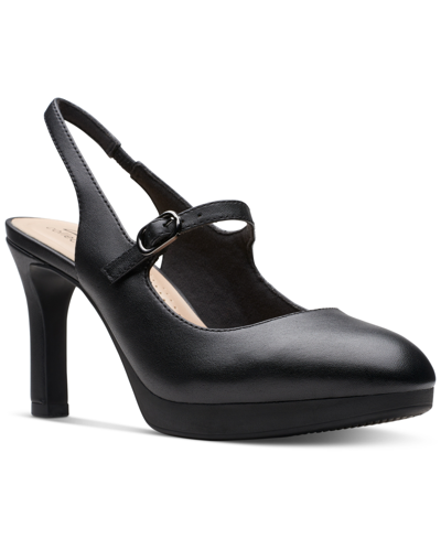 Clarks Women's Ambyr 2 Grace Slingback Platform Pumps In Black Leat