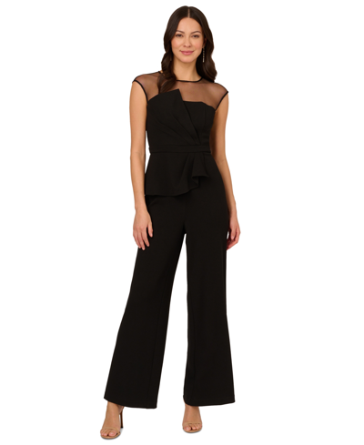 Adrianna Papell Women's Illusion-yoke Knit Crepe Jumpsuit In Black