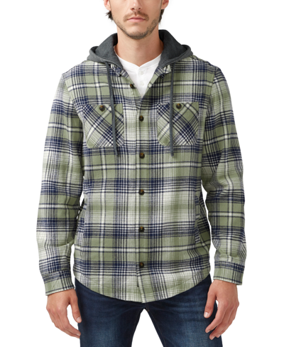 Buffalo David Bitton Men's Jarvis Plaid Hooded Shirt Jacket In Oil Green