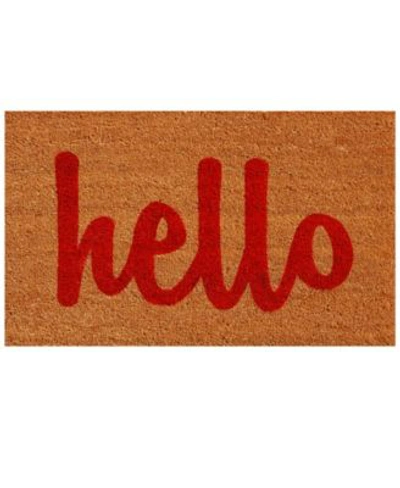 Home & More Hello Script Coir Vinyl Doormat In Natural,red