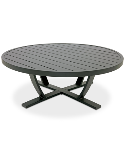 Agio Astaire 48" Round Outdoor Slat Top Coffee Table In Dark Brown Aluminum