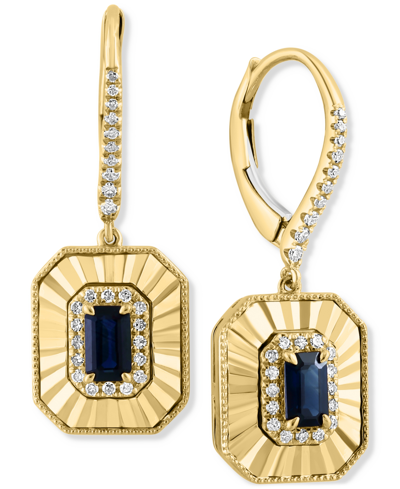 Effy Collection Effy Sapphire (3/4 Ct. T.w.) & Diamond (1/4 Ct. T.w.) Leverback Drop Earrings In 14k Gold In Yellow Gold