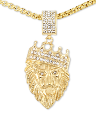 Legacy For Men By Simone I. Smith Crystal Lion King 24" Pendant Necklace In Gold-tone Ion-plated Stainless Steel