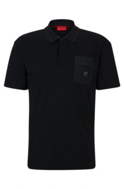 Hugo Interlock-cotton Polo Shirt With Stacked-logo Trim In Black