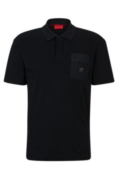 Hugo Boss Interlock-cotton Polo Shirt With Stacked-logo Trim In Black