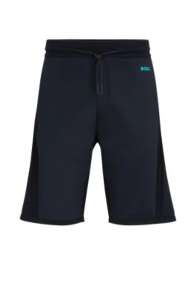 Hugo Boss Regular-fit Shorts With Contrasting Logo Print In Dark Blue