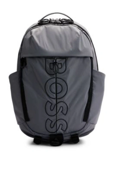 Hugo Boss Coated-velour Multi-pocket Backpack With Outline Logo In Grey