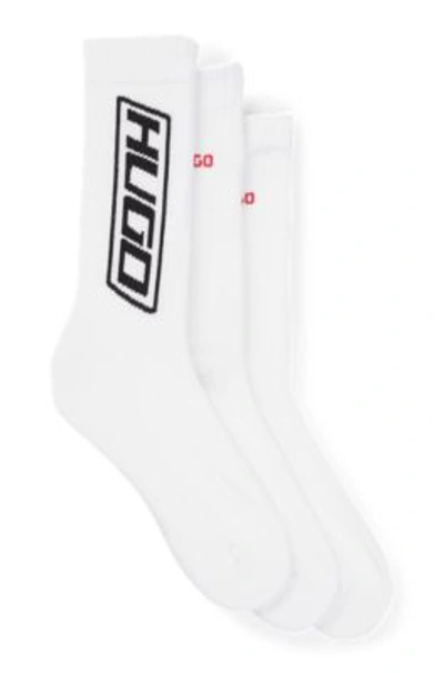 Hugo Three-pack Of Regular-length Socks In A Cotton Blend In White