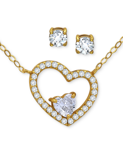 Giani Bernini 2-pc. Set Cubic Zirconia Heart Pendant Necklace & Solitaire Stud Earrings, Created For Macy's In Gold