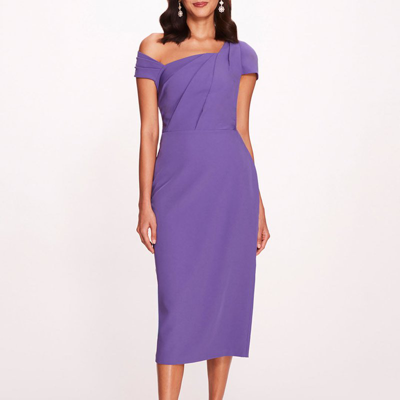 Marchesa Notte Asymmetrical Crepe Midi Dress In Purple