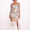 MARCHESA NOTTE RIBBONS LONG SLEEVE GOWN