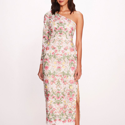 Marchesa Notte Alexis Midi Dress In White