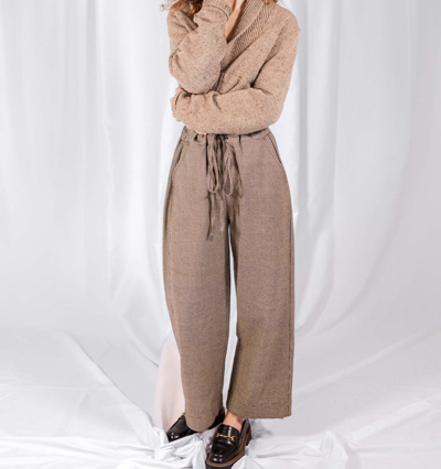 Mata Traders Emmy Drawstring Pant Houndstooth In Brown