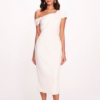 Marchesa Notte Asymmetrical Crepe Midi Dress In White