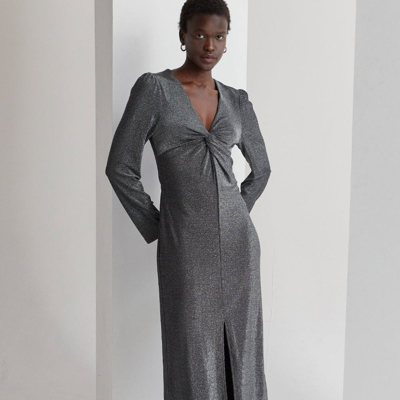 Crescent Women's Amora Front Twist Sparkle Knit Midi Dress In Grey