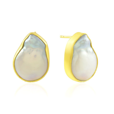 Arvino Earthy Baroque Pearl Studs Gold Vermeil