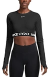 Nike Women's  Pro Dri-fit Cropped Long-sleeve Top In Black/ White