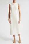 Vince Crewneck Sleeveless Midi Sheath Dress In Off White