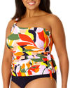 Anne Cole Womens Printed Twist Front Bandeaukini Solid High Waisted Bottoms