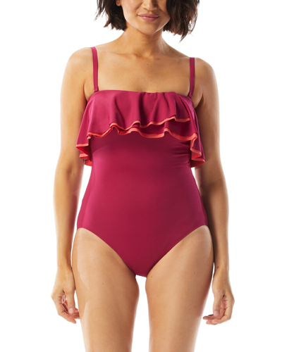 Coco Contours Agate Ruffle Bandeau One-piece In Pink