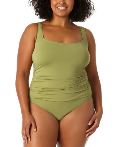 Anne Cole Classic Square Neck One-piece In Green