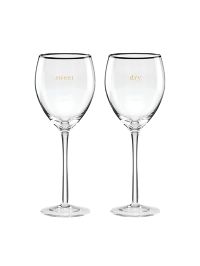 Kate Spade Cheers To Us Sweet & Dry 2-piece Wine Glasses Set In Clear
