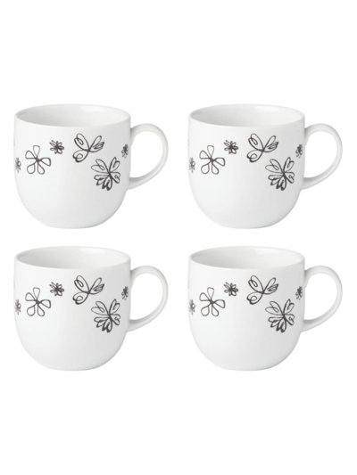 Kate Spade Garden Doodle 4-piece Mug Set In White