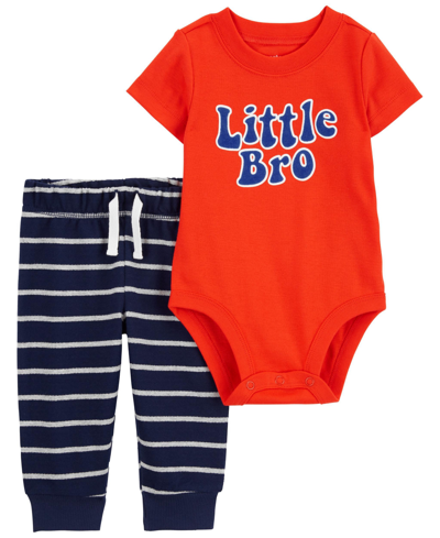 Carter's Baby Boys Little Bro Bodysuit And Pants, 2 Piece Set In Orange