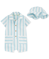 CARTER'S BABY BOYS STRIPED ROMPER AND HAT, 2 PIECE SET