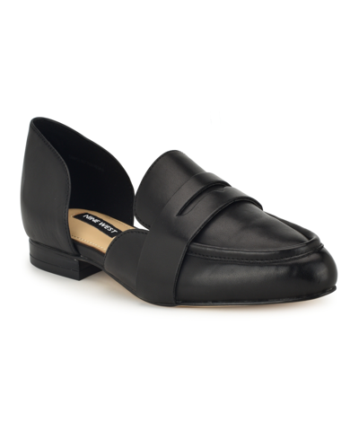 Nine West Women's Gorel D'orsay Pointy Toe Dress Flat Loafers In Black - Faux Leather