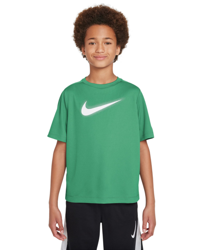 Nike Kids' Big Boys Dri-fit Multi+ Logo-print Training T-shirt In Stadium Green,white