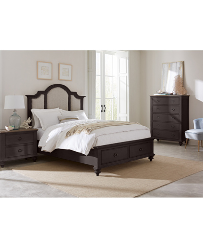 MACY'S MANDEVILLE 3PC BEDROOM SET (UPHOLSTERED KING STORAGE BED + DRAWER CHEST + 2-DRAWER NIGHTSTAND)
