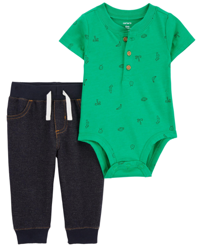 Carter's Baby Boys Tropical Bodysuit And Pants, 2 Piece Set In Green