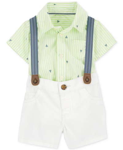 Carter's Baby Boys Sailboat Dress Me Up Bodysuit, Shorts And Suspenders, 3 Piece Set In White