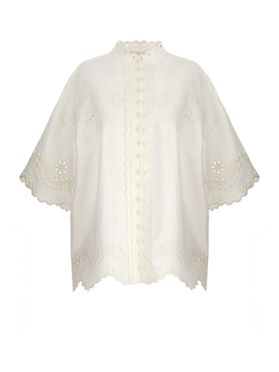 Zimmermann Junie Floral-embroidered Shirt In Ivory