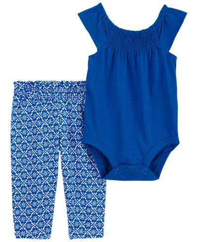Carter's Baby Girls Sleeveless Bodysuit And Pants, 2 Piece Set In Blue