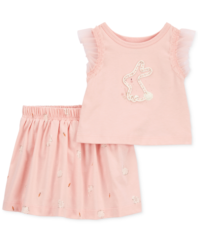 Carter's Babies' Toddler Girls Bunny Top And Skort, 2 Piece Set In Pink
