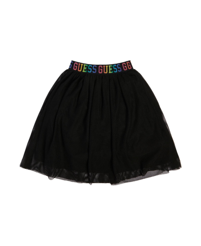 Guess Kids' Big Girls Stretch Net Midi Skirt With Iridescent Logo Taping In Black